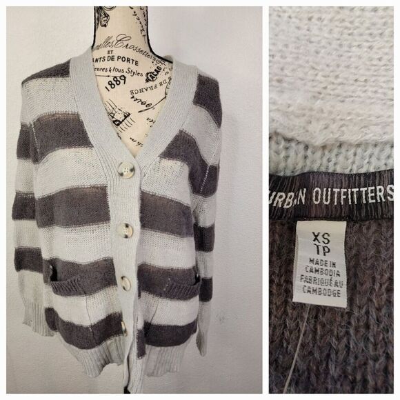 Urban Outfitters Cardigan Sweater XS Sheer Stripe Relaxed Bohemian Distressed - Picture 13 of 13
